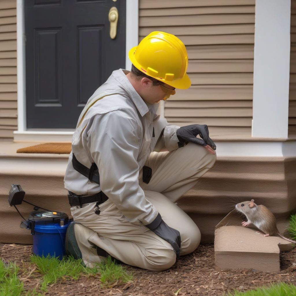 A pest control technician inspecting a home for rodents