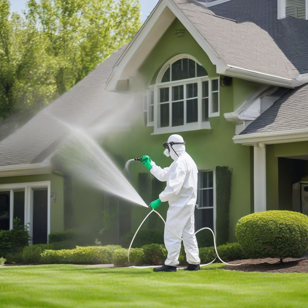 Pest control technician treating a home.