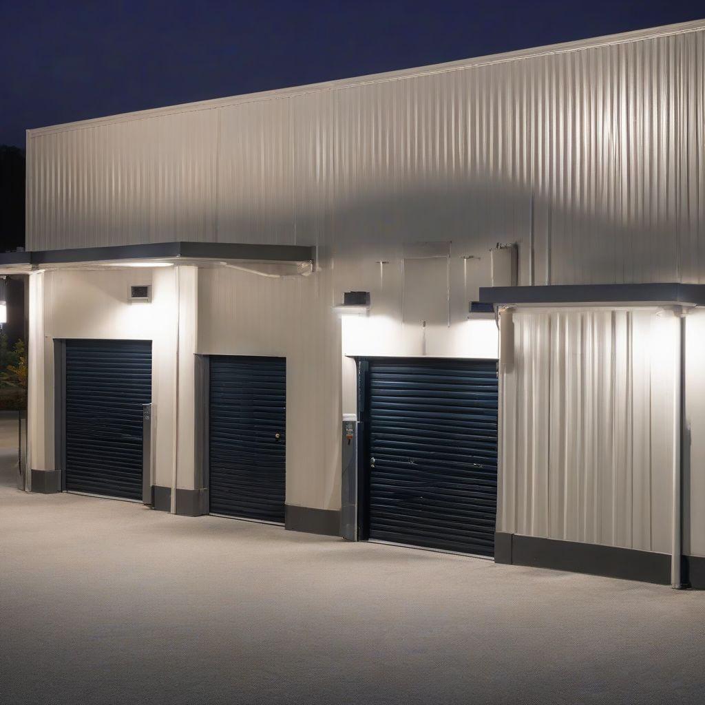 Exterior of a Well-Lit and Secure Storage Facility at Night